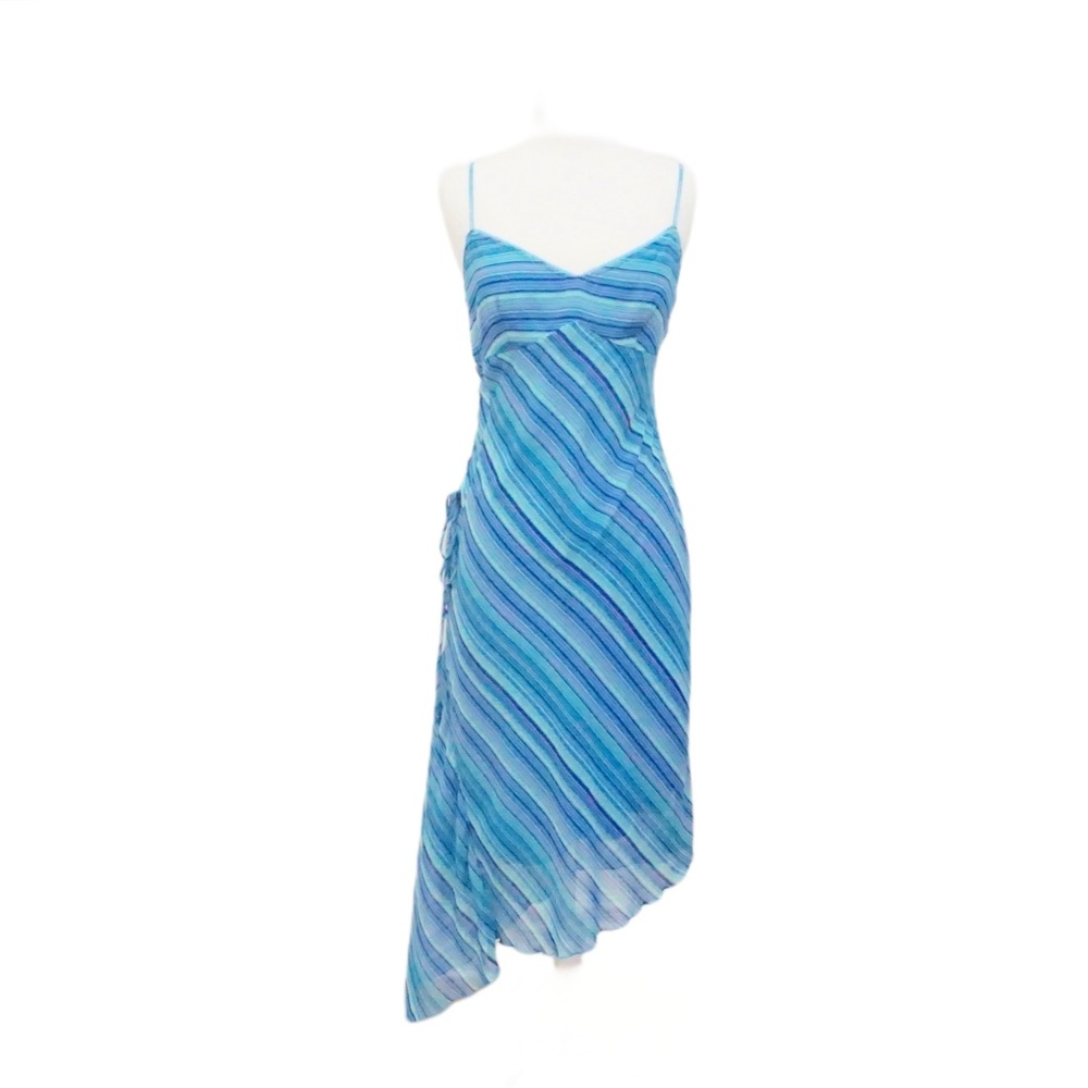 Bright Blue Asymmetrical 90s Y2k Midi Dress